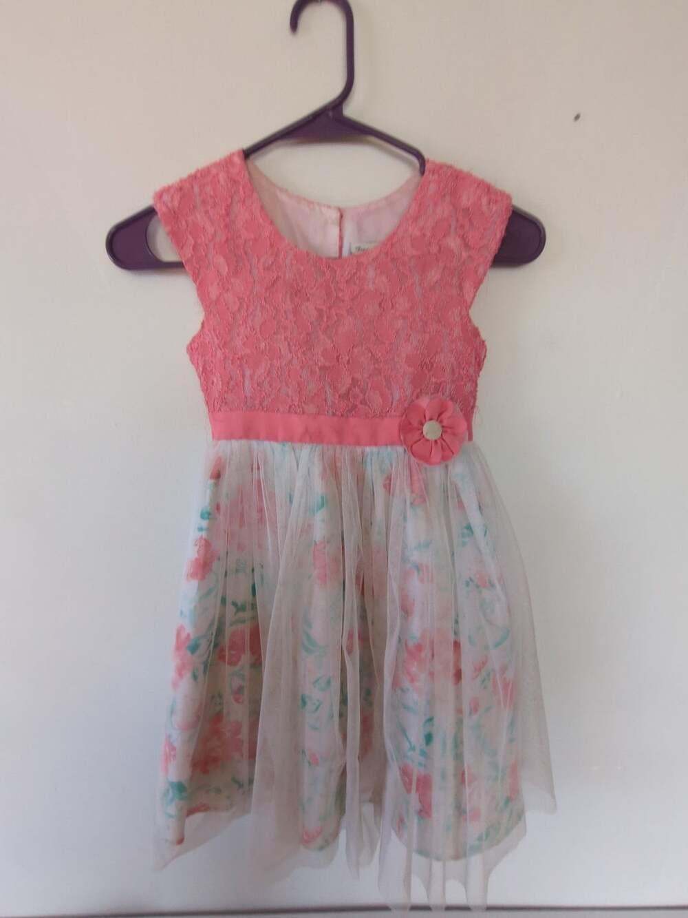 Jona Michelle Pink Lace and Floral Tulle Dress Size 6